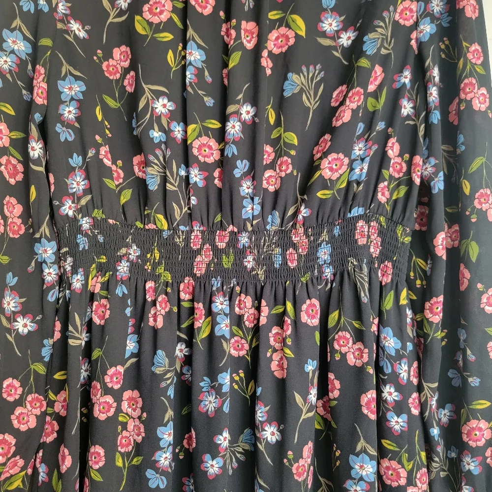 Kate Spade NY Airy‎ Lightweight Floral V-Neck Meadow Smock Waist Dress Large